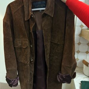 Van Heusen Men's Dark Brown Suede Shirt Jacket